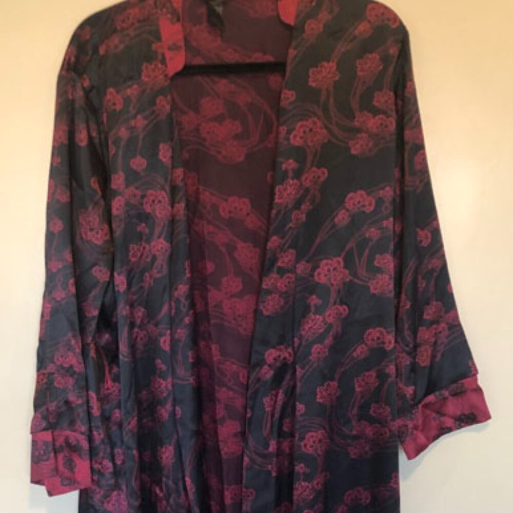 VINTAGE WOMENS C BRAND RED & BLACK POLYESTER ROBE